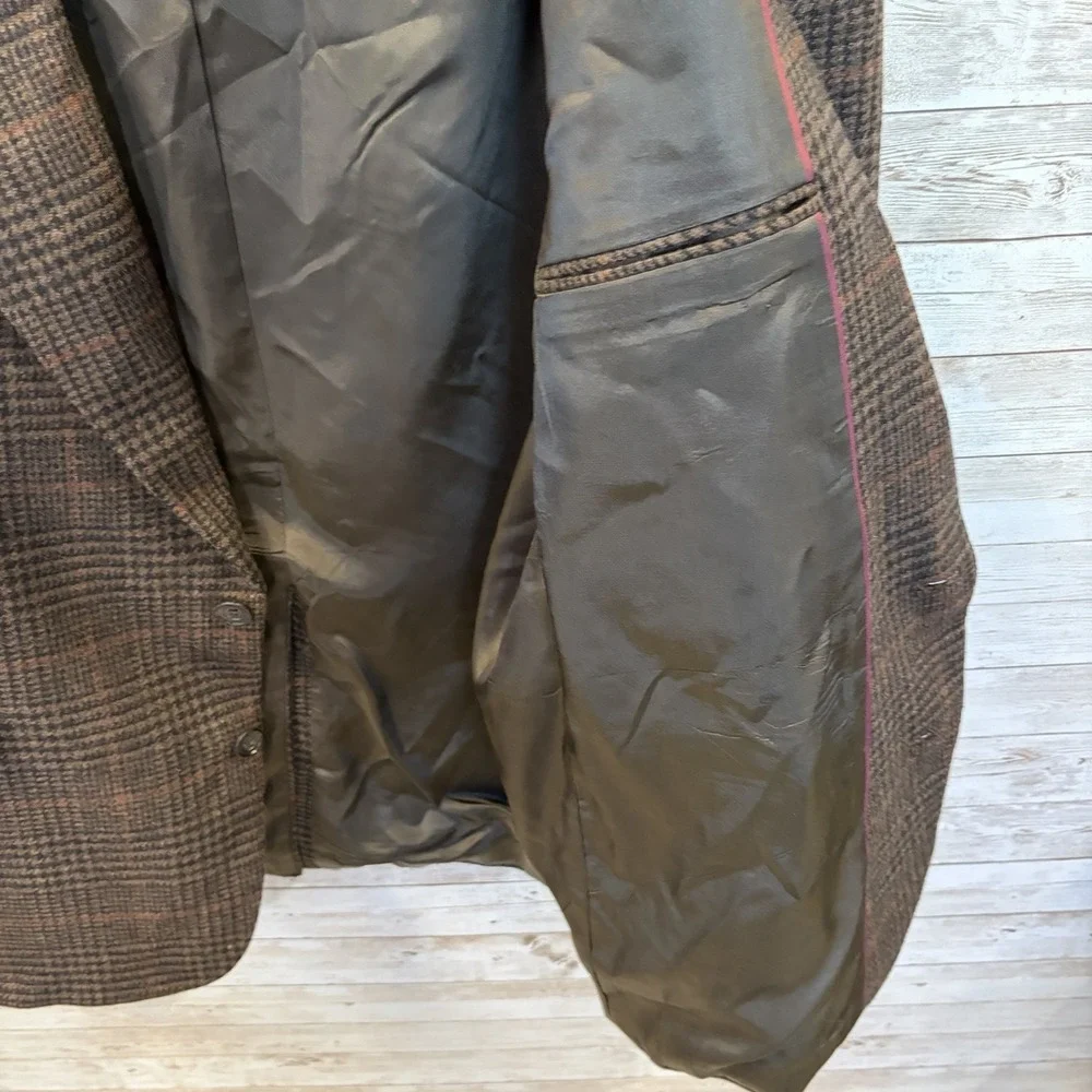 Vtg 80s Casual Options Mens 46R Blazer‎ Brown Wool Glen Plaid Tweed Made in USA